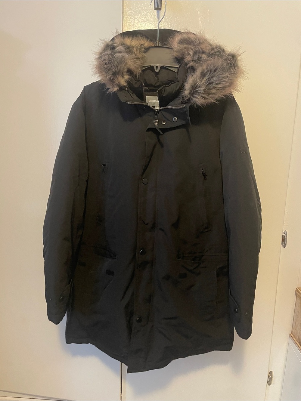 Michael Kors Black Men's Fur-Trim Hooded Puffer Coat